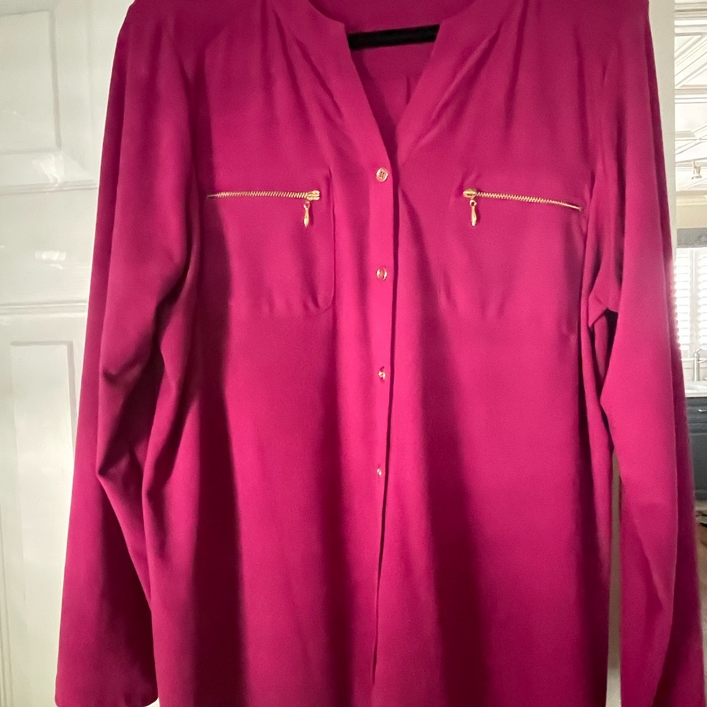 Susan Graver Fuchsia Blouse with Gold Zipper Accents